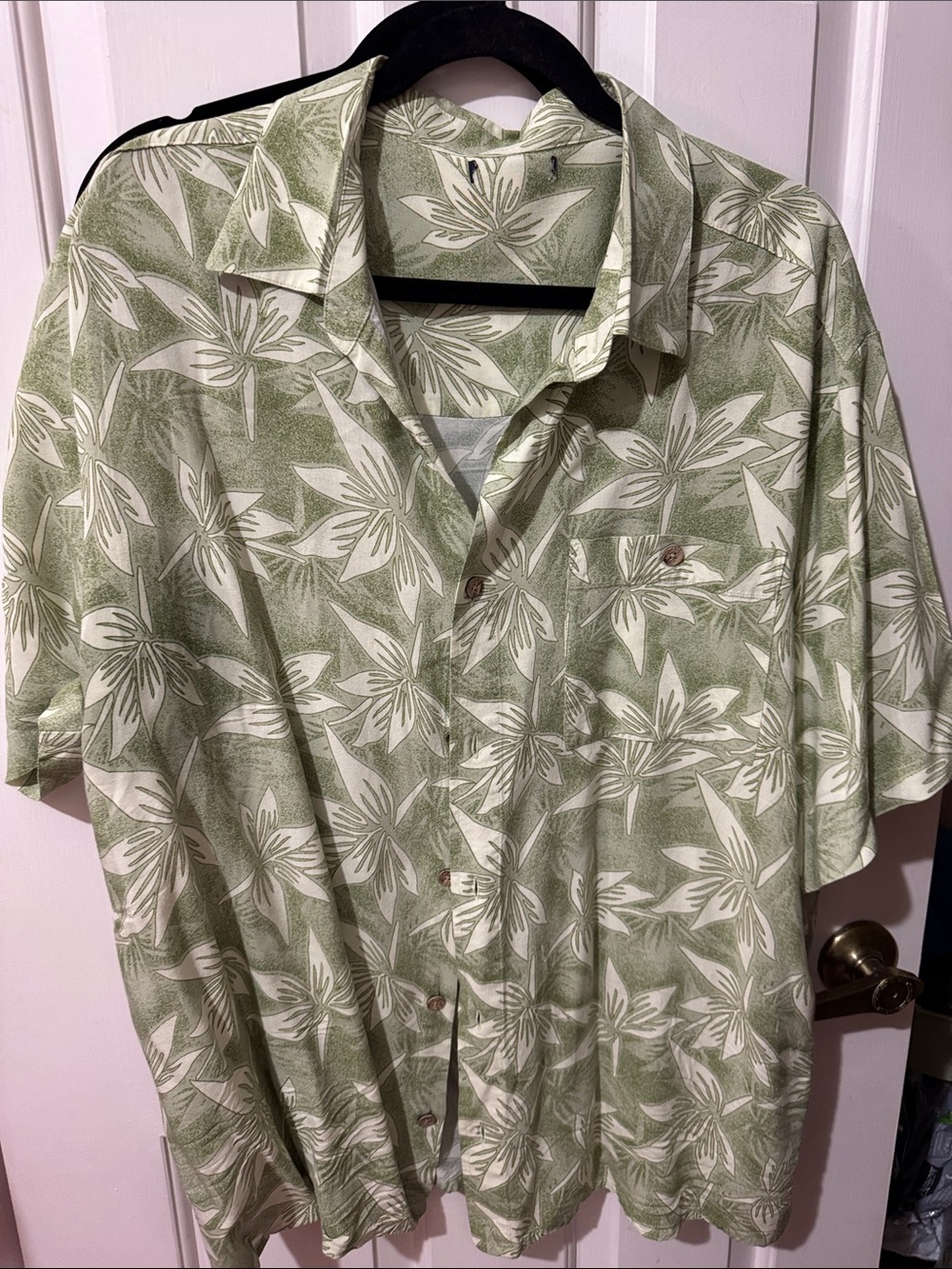 George Men's Short-Sleeve Button-Down Shirt — Light Green & White Floral